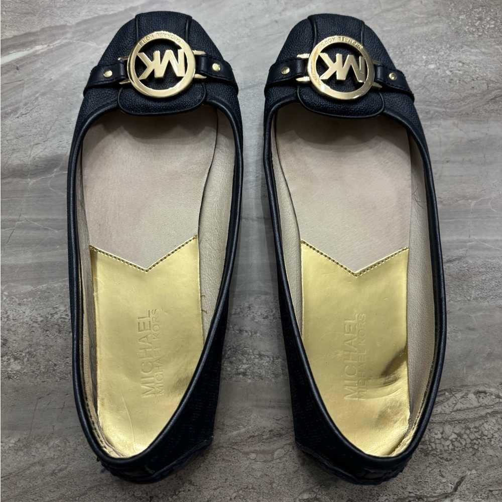 Michael Kors Black Loafers with Gold Detailing